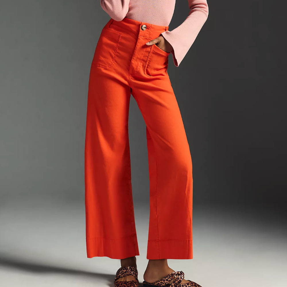 Anthropologie Maeve Orange Colette Wide Leg Cropped Pants 25